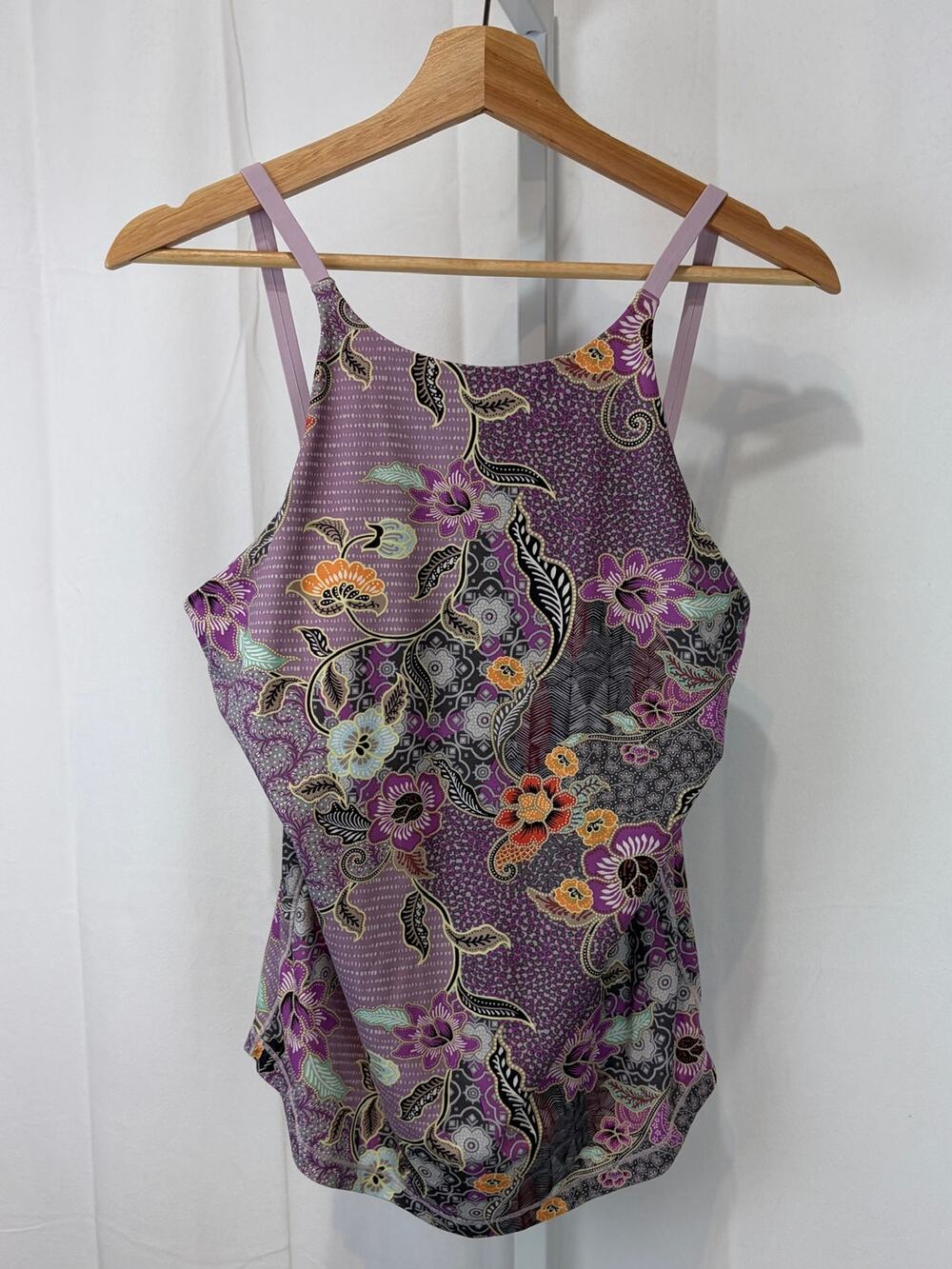 PRANA Emsley Tank Top Strappy Back Shelf Bra Purple Multicolor Size M